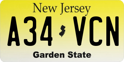 NJ license plate A34VCN