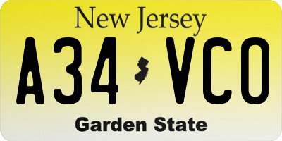 NJ license plate A34VCO