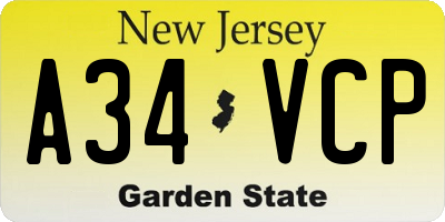 NJ license plate A34VCP