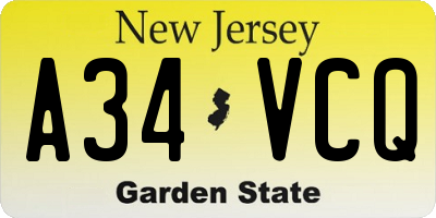 NJ license plate A34VCQ