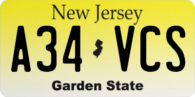 NJ license plate A34VCS