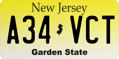 NJ license plate A34VCT