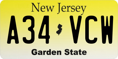 NJ license plate A34VCW