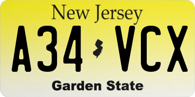 NJ license plate A34VCX