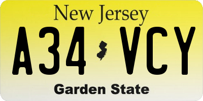 NJ license plate A34VCY