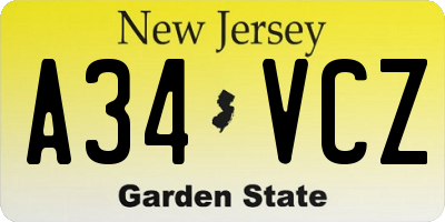 NJ license plate A34VCZ
