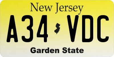 NJ license plate A34VDC