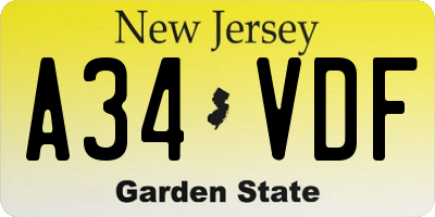 NJ license plate A34VDF