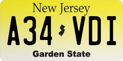 NJ license plate A34VDI