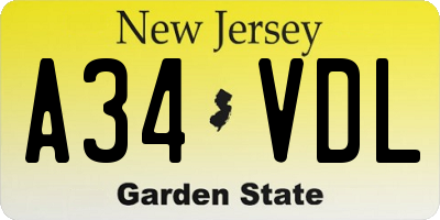NJ license plate A34VDL