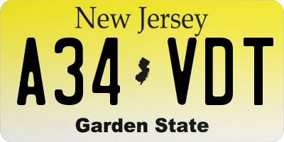 NJ license plate A34VDT