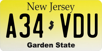 NJ license plate A34VDU