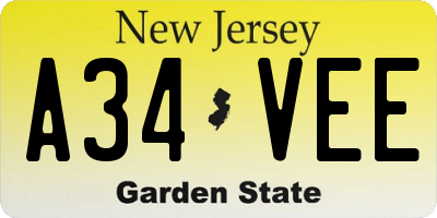 NJ license plate A34VEE