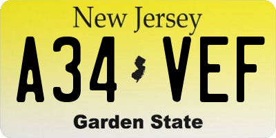 NJ license plate A34VEF