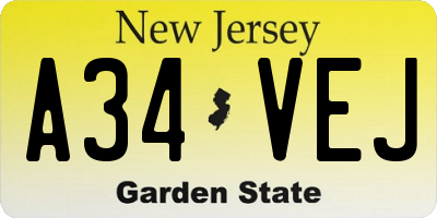 NJ license plate A34VEJ