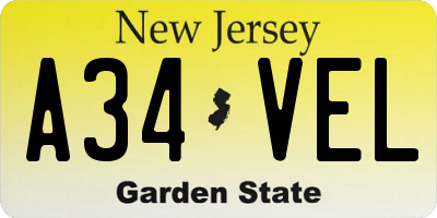 NJ license plate A34VEL
