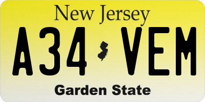 NJ license plate A34VEM