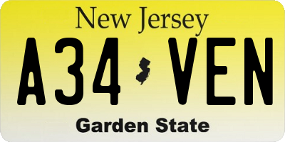NJ license plate A34VEN