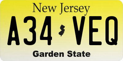 NJ license plate A34VEQ