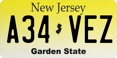 NJ license plate A34VEZ