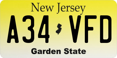 NJ license plate A34VFD