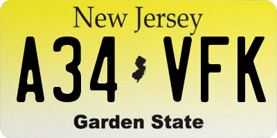 NJ license plate A34VFK