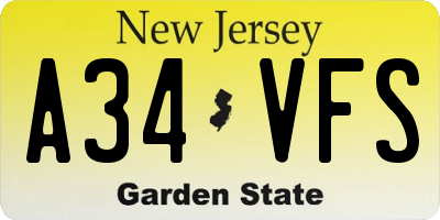 NJ license plate A34VFS