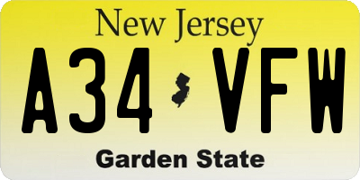 NJ license plate A34VFW