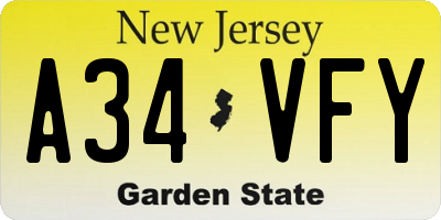 NJ license plate A34VFY