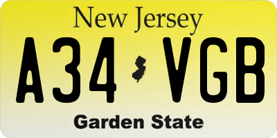 NJ license plate A34VGB