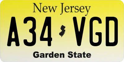 NJ license plate A34VGD