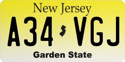 NJ license plate A34VGJ