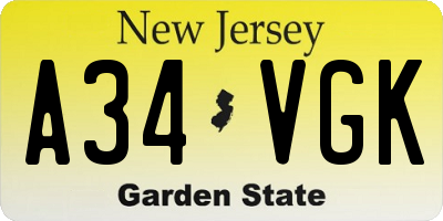 NJ license plate A34VGK