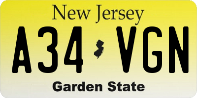 NJ license plate A34VGN