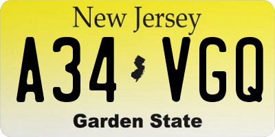 NJ license plate A34VGQ