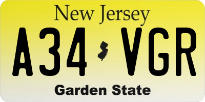 NJ license plate A34VGR