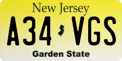 NJ license plate A34VGS