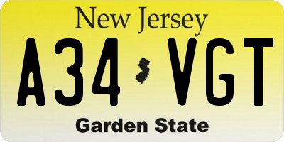 NJ license plate A34VGT