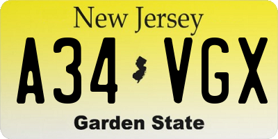 NJ license plate A34VGX