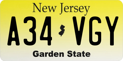 NJ license plate A34VGY