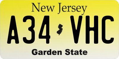 NJ license plate A34VHC