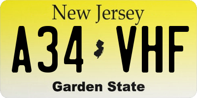 NJ license plate A34VHF