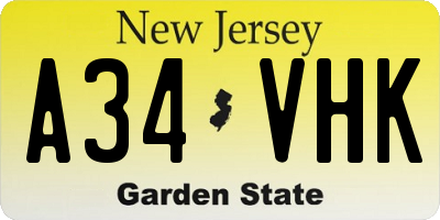 NJ license plate A34VHK