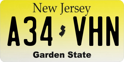 NJ license plate A34VHN