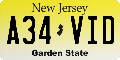 NJ license plate A34VID