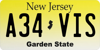NJ license plate A34VIS