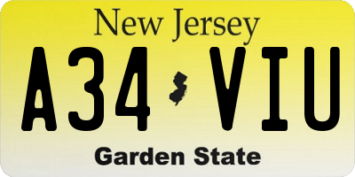 NJ license plate A34VIU
