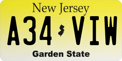 NJ license plate A34VIW