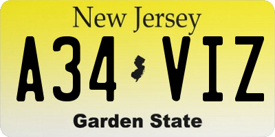 NJ license plate A34VIZ