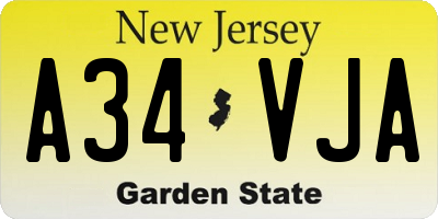 NJ license plate A34VJA